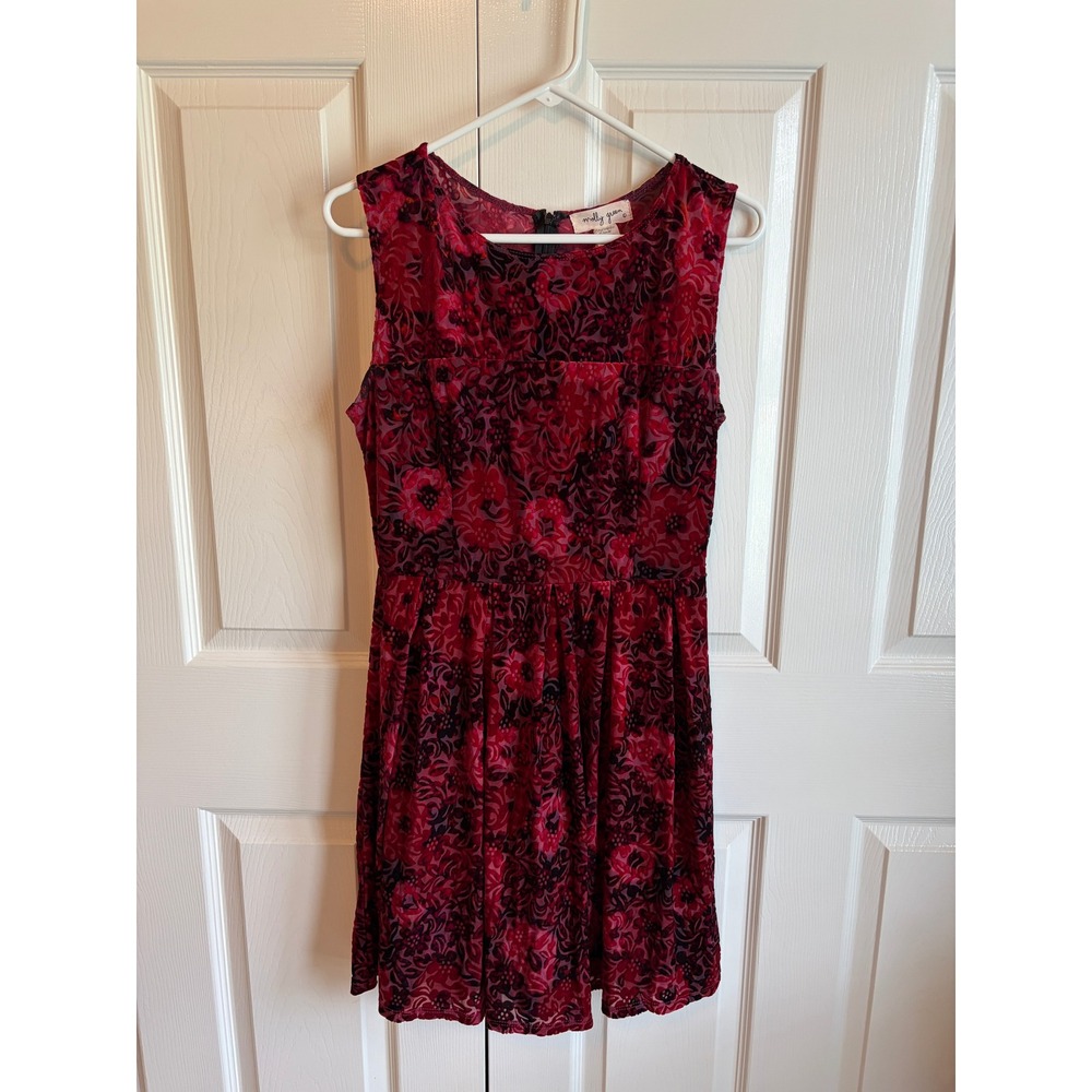 Molly Green Red Floral Burnout Velveteen Fit and Flare Dress Sleeveless 3827 L